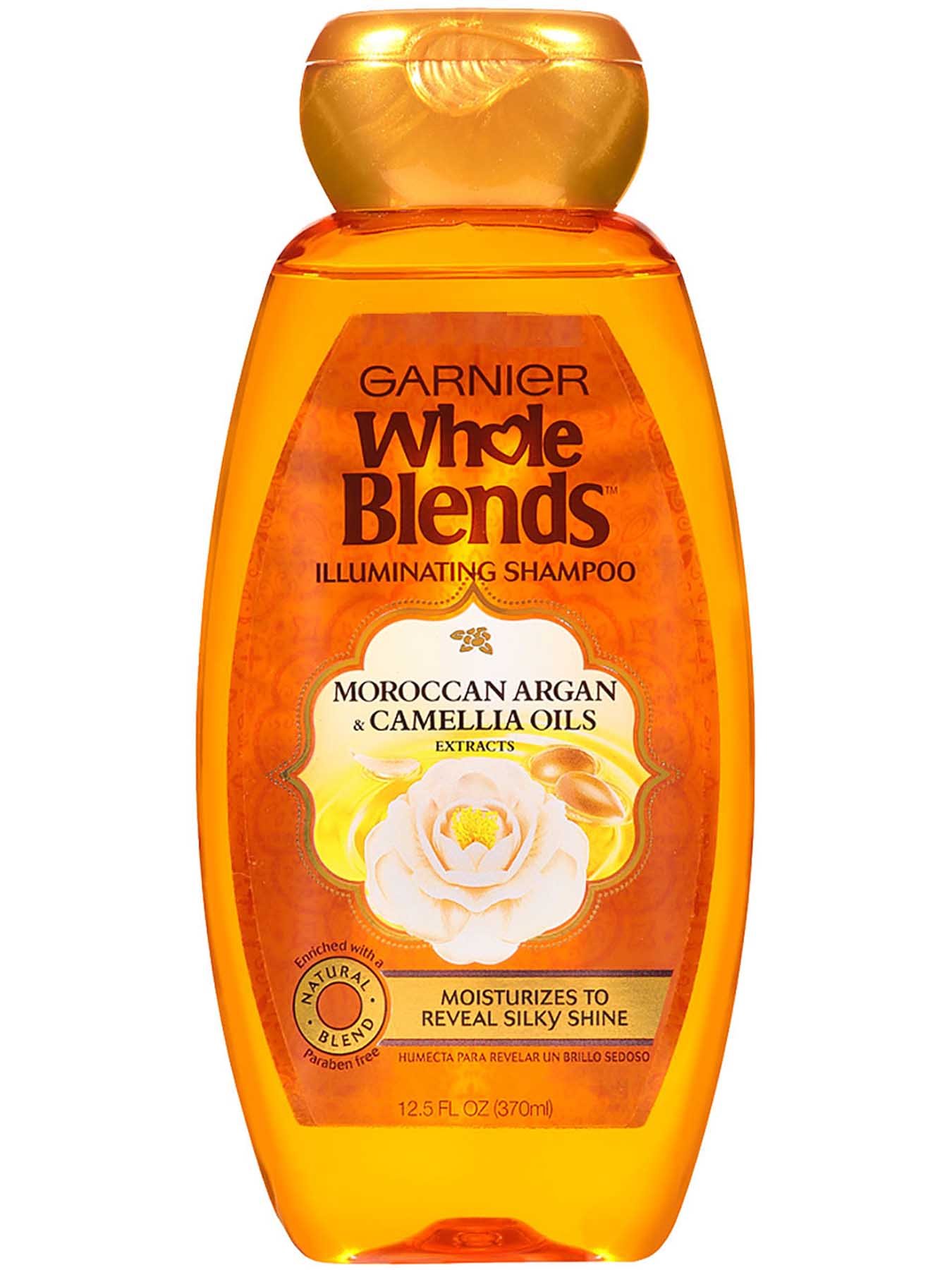 Garnier Whole Blends Illuminating Shampoo Moroccan Argan Camellia Oils Extracts Front Of Bottle